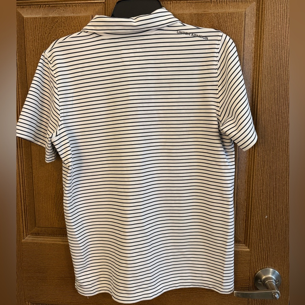 Under Armour Boy’s Youth Polo Shirt - Black and White Stripes - Picture 5 of 5
